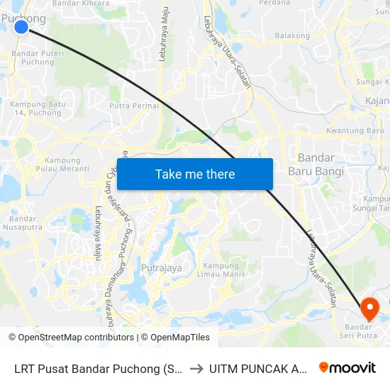 LRT Pusat Bandar Puchong (Sj735) to UITM PUNCAK ALAM map