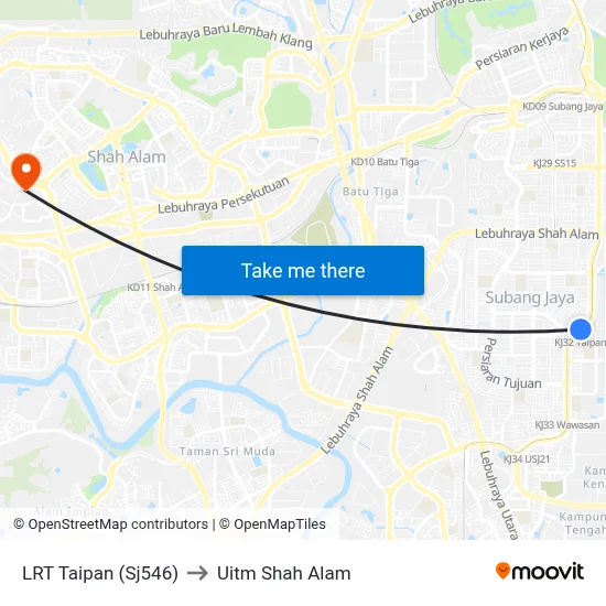 LRT Taipan (Sj546) to Uitm Shah Alam map