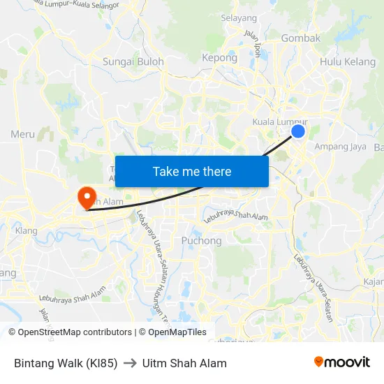 Bintang Walk (Kl85) to Uitm Shah Alam map