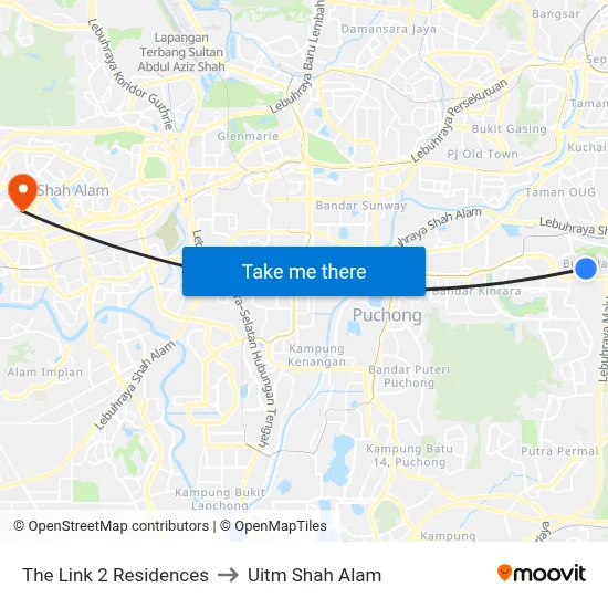 The Link 2 Residences to Uitm Shah Alam map