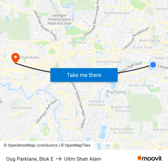 Oug Parklane, Blok E to Uitm Shah Alam map
