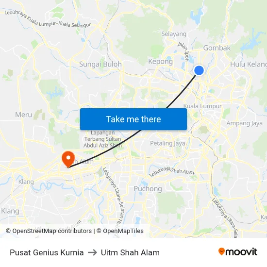 Pusat Genius Kurnia to Uitm Shah Alam map