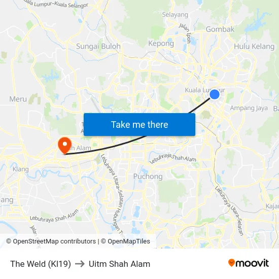 The Weld (Kl19) to Uitm Shah Alam map