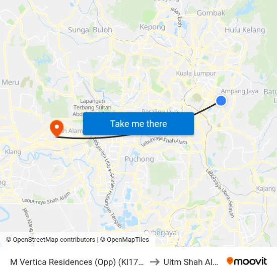 M Vertica Residences (Opp) (Kl1702) to Uitm Shah Alam map