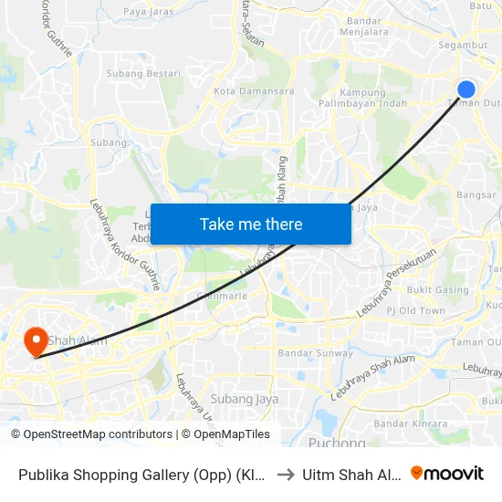 Publika Shopping Gallery (Opp) (Kl1016) to Uitm Shah Alam map