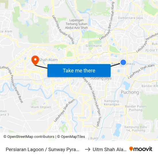 Persiaran Lagoon / Sunway Pyramid to Uitm Shah Alam map