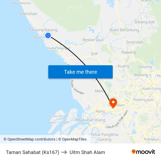 Taman Sahabat (Ks167) to Uitm Shah Alam map