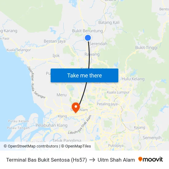 Terminal Bas Bukit Sentosa (Hs57) to Uitm Shah Alam map