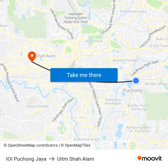 IOI Puchong Jaya to Uitm Shah Alam map