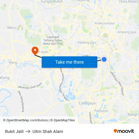 Bukit Jalil to Uitm Shah Alam map