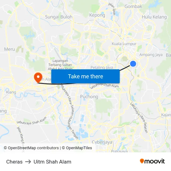 Cheras to Uitm Shah Alam map