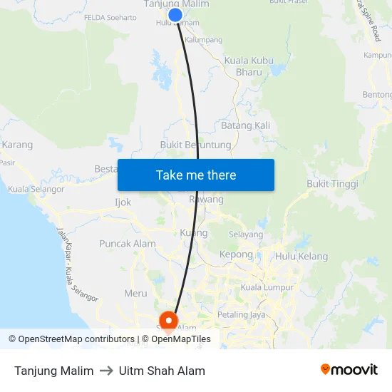 Tanjung Malim to Uitm Shah Alam map