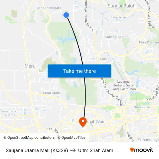 Saujana Utama Mall (Ks328) to Uitm Shah Alam map