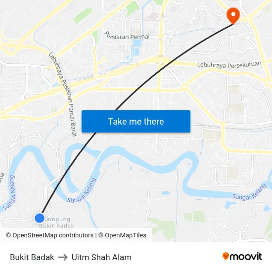 Bukit Badak to Uitm Shah Alam map