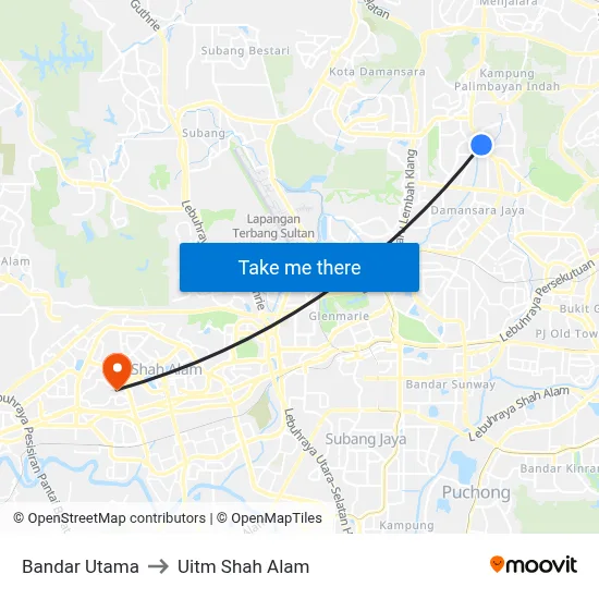 Bandar Utama to Uitm Shah Alam map