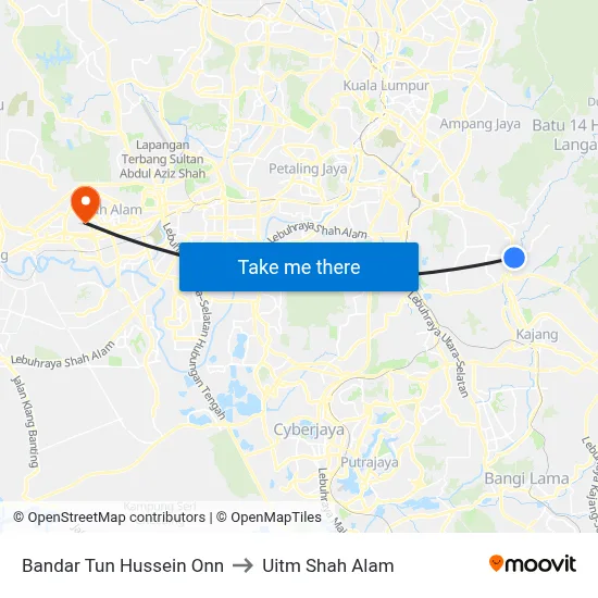 Bandar Tun Hussein Onn to Uitm Shah Alam map