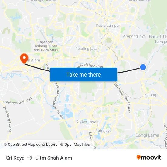 Sri Raya to Uitm Shah Alam map