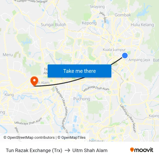 Tun Razak Exchange (Trx) to Uitm Shah Alam map