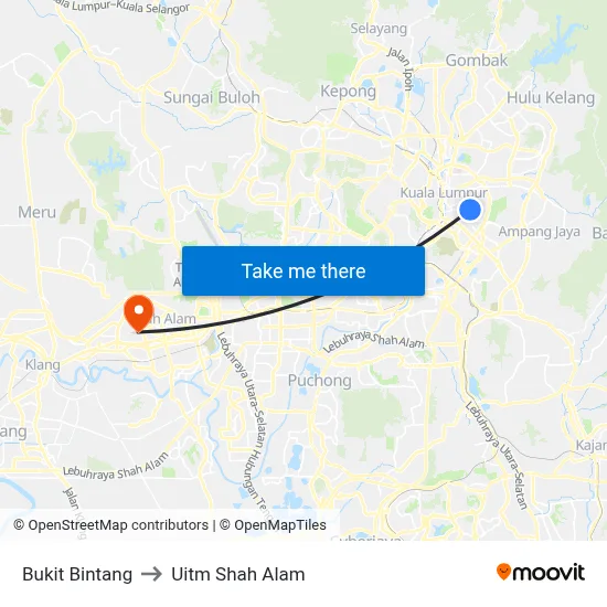 Bukit Bintang to Uitm Shah Alam map