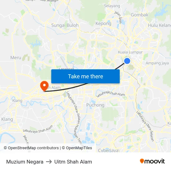 Muzium Negara to Uitm Shah Alam map