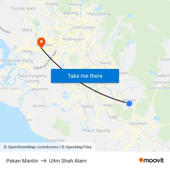Pekan Mantin to Uitm Shah Alam map
