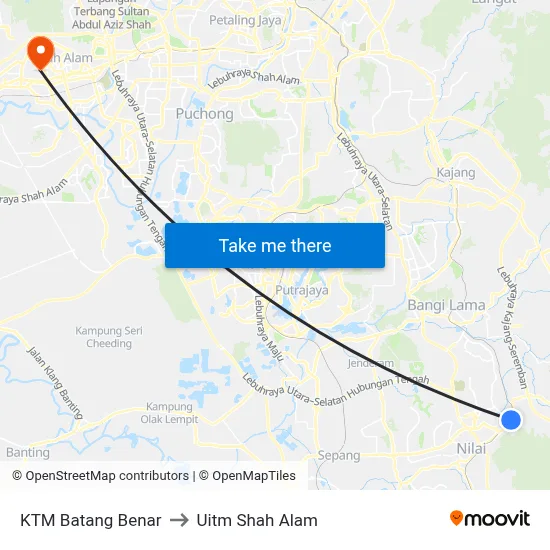 KTM Batang Benar to Uitm Shah Alam map