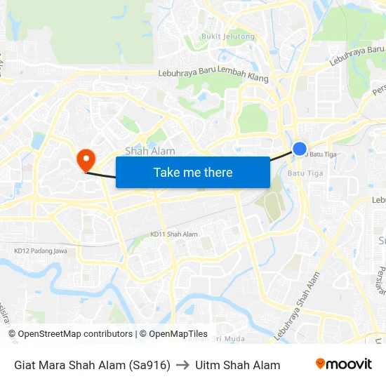 Giat Mara Shah Alam (Sa916) to Uitm Shah Alam map