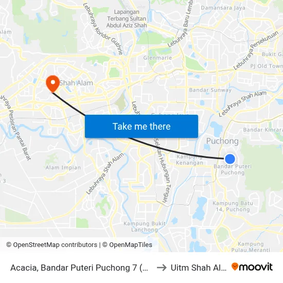 Acacia, Bandar Puteri Puchong 7 (Sj472) to Uitm Shah Alam map