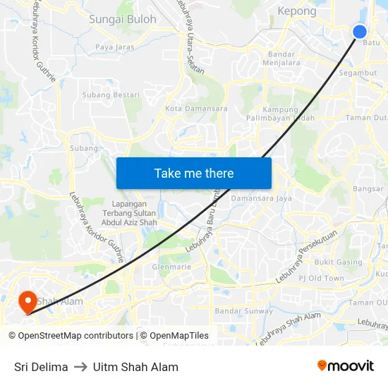 Sri Delima to Uitm Shah Alam map