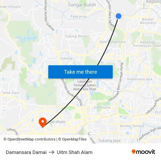 Damansara Damai to Uitm Shah Alam map