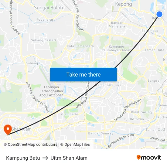 Kampung Batu to Uitm Shah Alam map