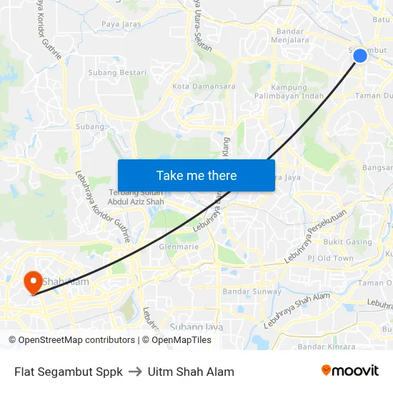 Flat Segambut Sppk to Uitm Shah Alam map
