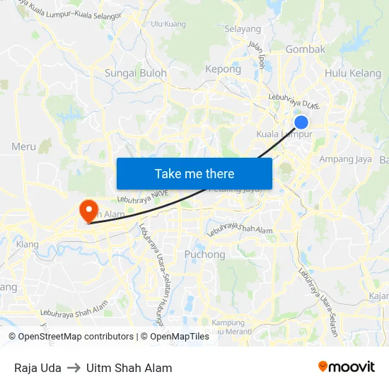 Raja Uda to Uitm Shah Alam map