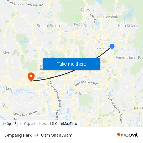 Ampang Park to Uitm Shah Alam map
