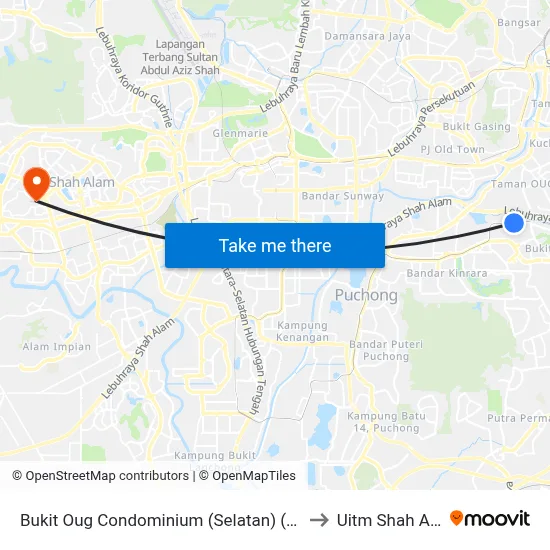 Bukit Oug Condominium (Selatan) (Kl1356) to Uitm Shah Alam map