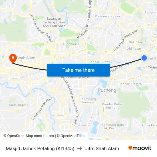Masjid Jamek Petaling (Kl1345) to Uitm Shah Alam map