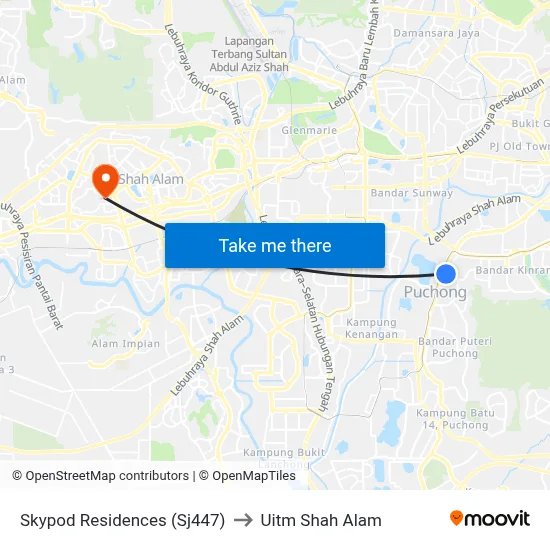 Skypod Residences (Sj447) to Uitm Shah Alam map