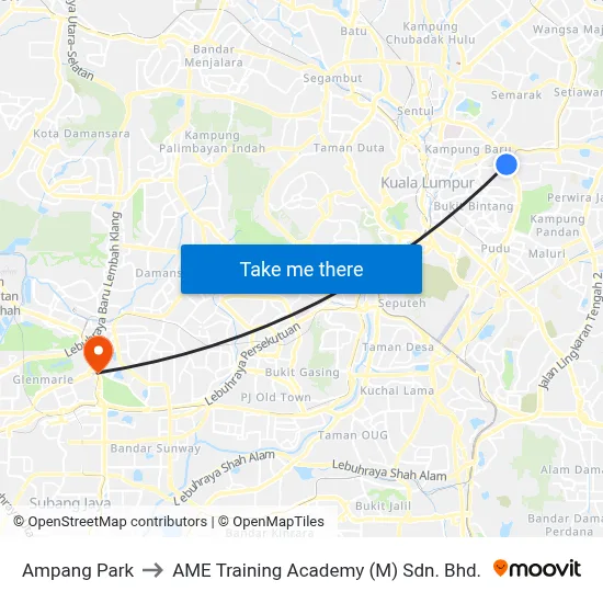 Ampang Park to AME Training Academy (M) Sdn. Bhd. map