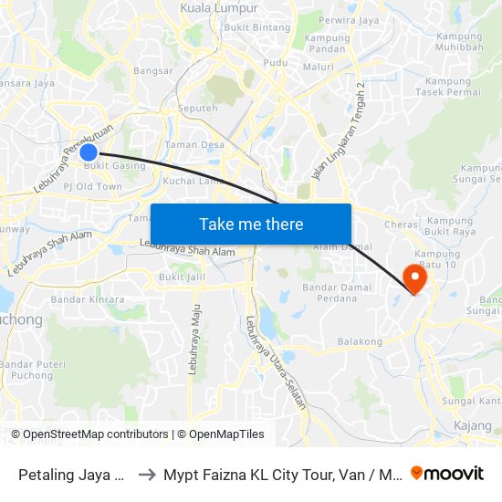 Petaling Jaya State (Utara) (Pj433) to Mypt Faizna KL City Tour, Van / Mpv /Taxi To KLIA & Tour Operator Service map