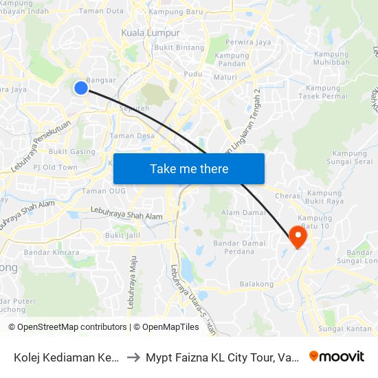 Kolej Kediaman Kelima, Universiti Malaya (Kl2343) to Mypt Faizna KL City Tour, Van / Mpv /Taxi To KLIA & Tour Operator Service map