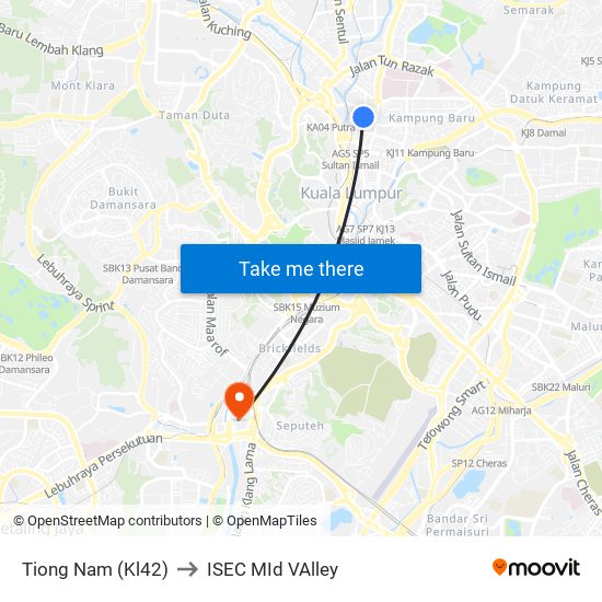 Tiong Nam (Kl42) to ISEC MId VAlley map