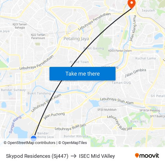 Skypod Residences (Sj447) to ISEC MId VAlley map