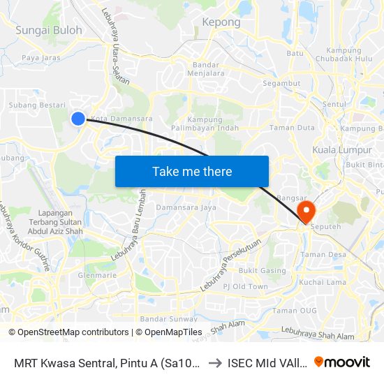 MRT Kwasa Sentral, Pintu A (Sa1020) to ISEC MId VAlley map