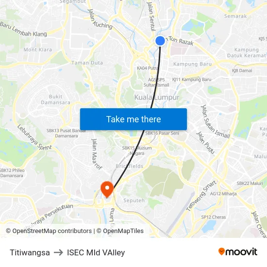 Titiwangsa to ISEC MId VAlley map