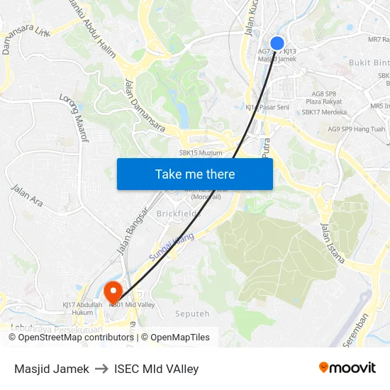 Masjid Jamek to ISEC MId VAlley map