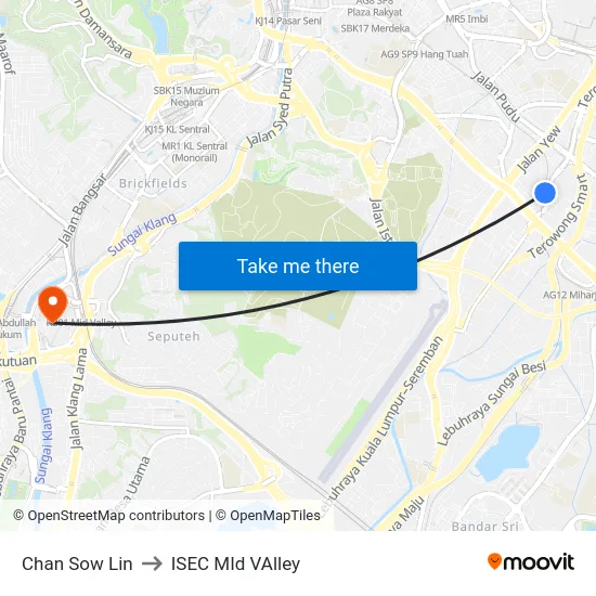 Chan Sow Lin to ISEC MId VAlley map