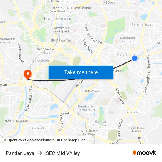 Pandan Jaya to ISEC MId VAlley map