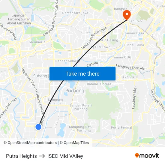 Putra Heights to ISEC MId VAlley map
