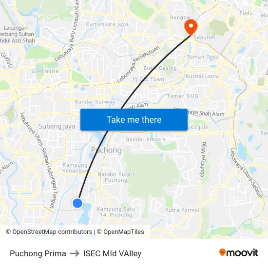 Puchong Prima to ISEC MId VAlley map