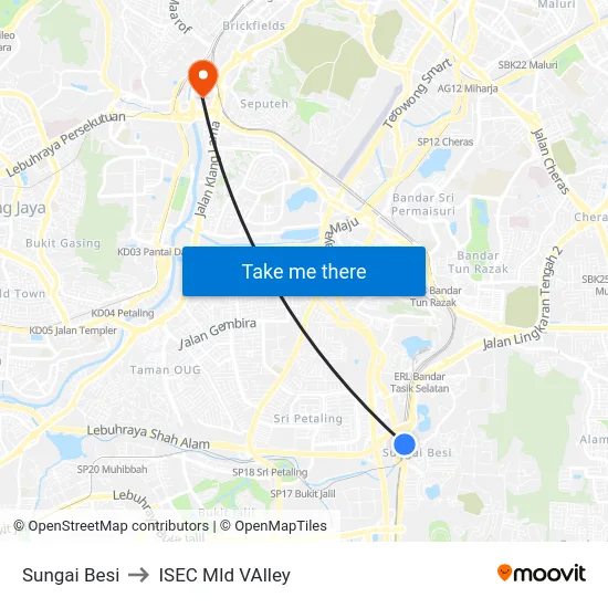 Sungai Besi to ISEC MId VAlley map